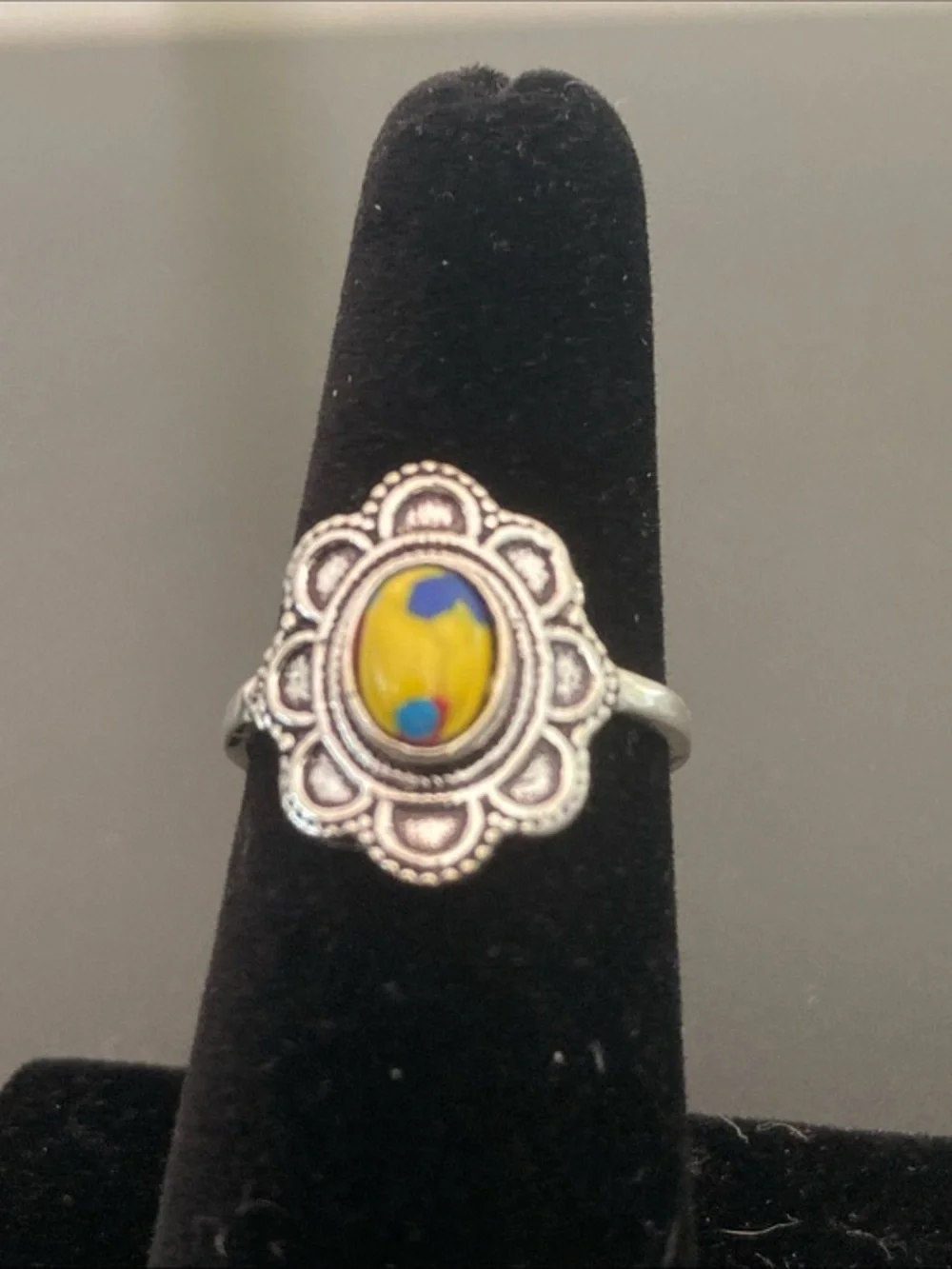 Floral Silver 925 Yellow Multi-Accent Oval Stone Ring size 6.5